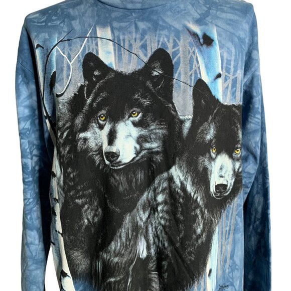 Vintage Y2K The Mountain Wolves Crewneck T Shirt L Blue Tie Dye Long Sleeve 2001 - Picture 2 of 7